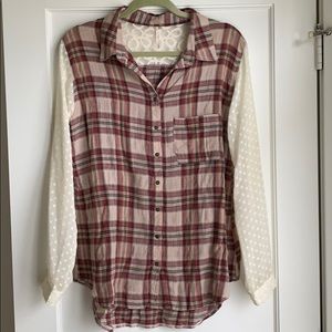 Free People Plaid Blouse with Lace